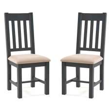 Baqia Dark Grey Wooden Dining Chairs with Fabric Seat in Pair - UK