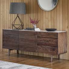 Barcela Wooden Sideboard With White Marble Top In Walnut - UK