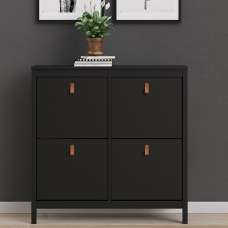 Barcila Wooden Shoe Cabinet With 4 Flip Doors In Matt Black - UK