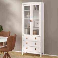 Barcila Wooden Display Cabinet with 2 Glass Doors in White - UK