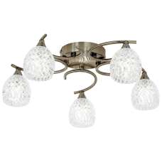 Barco 5 Lights Glass Flush Ceiling Light In Antique Brass - UK