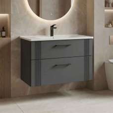 Bari Large Wooden Wall Mounted Vanity Unit with 2 Drawers in Anthracite - UK