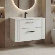 Bari Large Wooden Wall Mounted Vanity Unit with 2 Drawers in White - UK