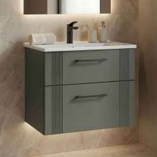 Bari Small Wooden Wall Mounted Vanity Unit with 2 Drawers in Green - UK