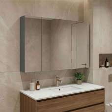 Bari Wooden Wall Mounted Bathroom Mirror Cabinet with 3 Doors in Anthracite - UK
