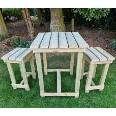 Barkingside Wooden Garden Bar Set With 2 Stools In Natural - UK
