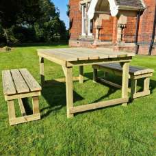 Barkingside Wooden Garden Dining Set With 2 Benches In Natural - UK