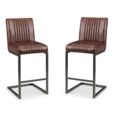 Barras Brown Faux Leather Bar Stools in Pair - UK