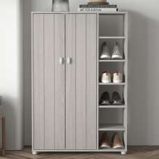 Barrie Tall Wooden Shoe Storage Cabinet In Warm Grey Oak - UK