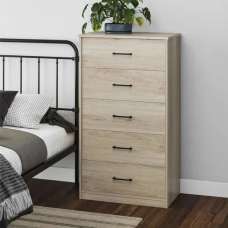 Barrie Wooden Chest Of 5 Drawers In Light Oak - UK