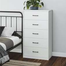 Barrie Wooden Chest Of 5 Drawers In White - UK
