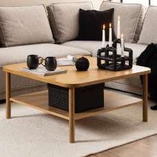 Barrie Wooden Coffee Table Square With Undershelf In Oak - UK