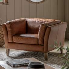 Bartow Leather 1 Seater Sofa With Oak Legs In Brown - UK