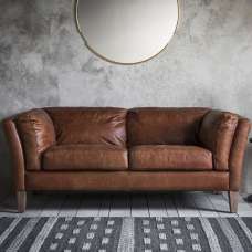 Bartow Leather 2 Seater Sofa With Oak Legs In Brown - UK