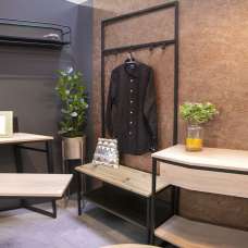 Bartow Wooden Coat Stand With Black Metal Frame In Oak - UK
