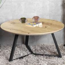 Bartow Wooden Coffee Table With Black Metal Frame In Oak - UK