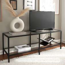 Basako Tempered Glass TV Stand With Matte Black Metal Frame - UK