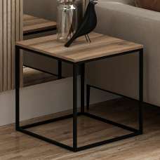 Basara Wooden Side Table With Metal Frame In Black - UK