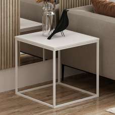 Basara Wooden Side Table With Metal Frame In White - UK