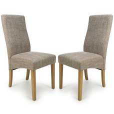 Basey Oatmeal Fabric Dining Chairs With Oak Legs In Pair - UK