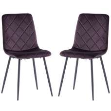 Basia Aubergine Velvet Dining Chairs with Black Metal Legs in Pair - UK