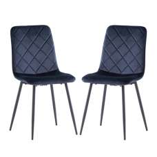 Basia Deep Blue Velvet Fabric Dining Chairs In Pair - UK