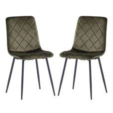 Basia Juniper Green Velvet Fabric Dining Chairs In Pair - UK