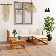 Basile Solid Wood 5 Piece Garden Lounge Set With Cream Cushions - UK