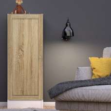 Baskon Low Narrow Wooden Storage Cabinet with 1 Oak Door in White - UK