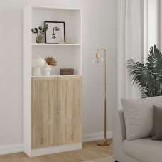 Baskon Tall Wide Wooden Bookcase with 2 Oak Doors in White - UK