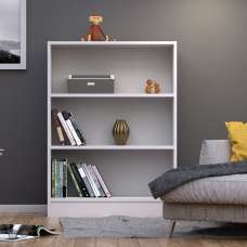 Baskon Wide Wooden Bookcase With 3 Shelves In White - UK
