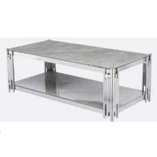 Bastia Sintered Stone Coffee Table With Chrome Frame In Grey - UK