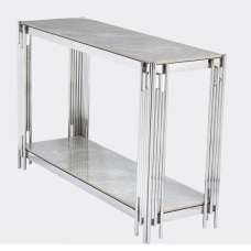 Bastia Sintered Stone Console Table With Chrome Frame In Grey - UK