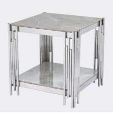 Bastia Sintered Stone End Table With Chrome Frame In Grey - UK