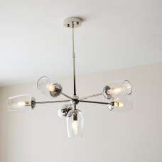 Bastrop Clear Glass Pendant Ceiling Light In Bright Nickel - UK