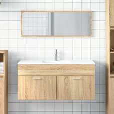 Bastrop Wooden Bathroom Cabinet With Mirror In Sonoma Oak - UK