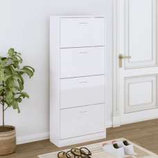 Oban High Gloss Shoe Storage Cabinet With 4 Flaps In White - UK