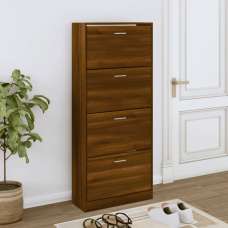 Oban Wooden Shoe Storage Cabinet With 4 Flaps In Brown Oak - UK