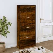 Oban Wooden Shoe Storage Cabinet With 4 Flaps In Smoked Oak - UK