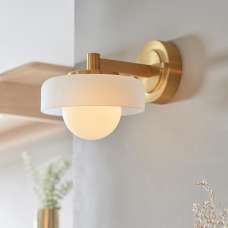 Battersea Opal Glass Wall Light In Brushed Aged Brass - UK