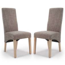 Basrah Oatmeal Fabric Dining Chairs With Oak Legs In Pair - UK
