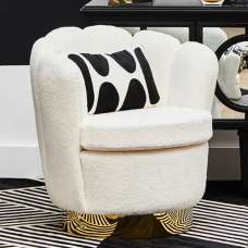 Bayfield Velvet Accent Chair With Gold Steel Base In Off White - UK