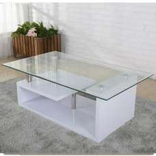 Baylee Clear Glass Coffee Table With White High Gloss Base - UK