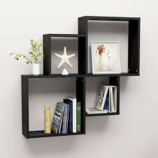 Bazyli Wooden Cube Wall Shelf In Black - UK