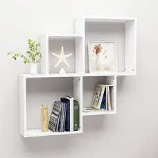 Bazyli Wooden Cube Wall Shelf In White - UK