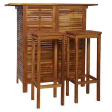 Beatriz Wooden Bar Table With 2 Bar Stools In Brown - UK