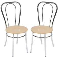 Beaufort Oak Wooden Bistro Chair With Chrome Frame In Pair - UK