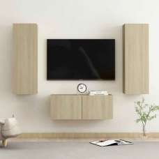 Beaverton 80cm Wooden 3 Piece Entertainment Unit In Sonoma Oak - UK