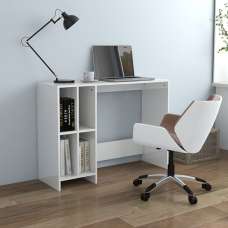 Becker High Gloss Laptop Desk With 4 Shelves In White - UK
