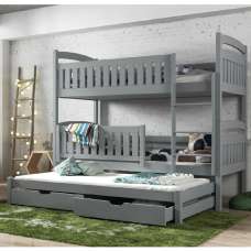 Beckley Wooden Bunk Bed With Foam Mattress Trundle In Grey - UK